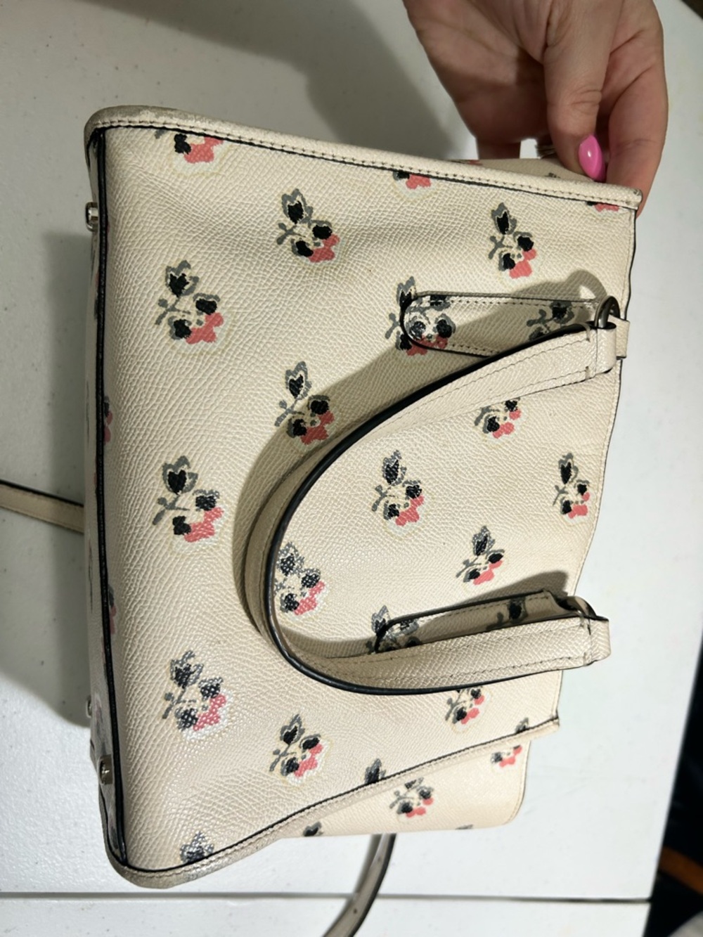 Coach Cream Floral Print Satchel with Pink & Black Accents - Picture 2 of 3